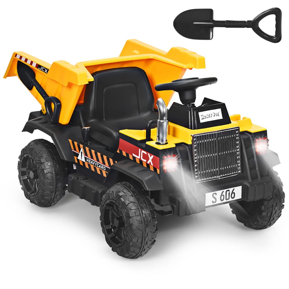 CIPACHO 12V Battery Kids Ride On Dump Truck with Electric Bucket and Dump Bed, 4WD Ride on Toys for Kids 3-8, Yellow