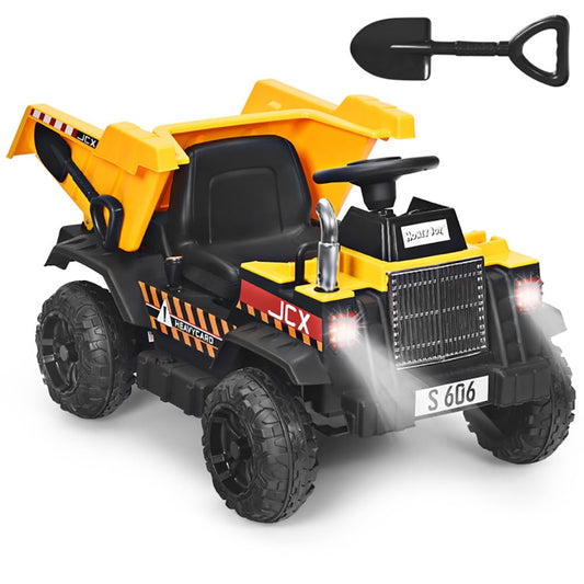 CIPACHO 12V Battery Kids Ride On Dump Truck with Electric Bucket and Dump Bed, 4WD Ride on Toys for Kids 3-8, Yellow