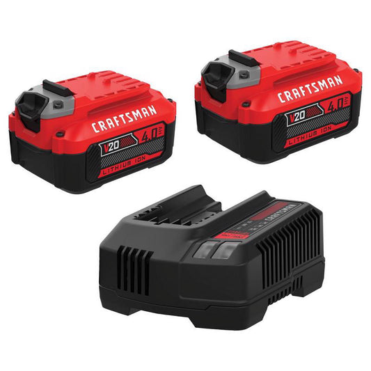 CRAFTSMAN CMCB204 20V 4Ah Power Tool Battery with Charger for CRAFTSMAN, 2 Count Pack