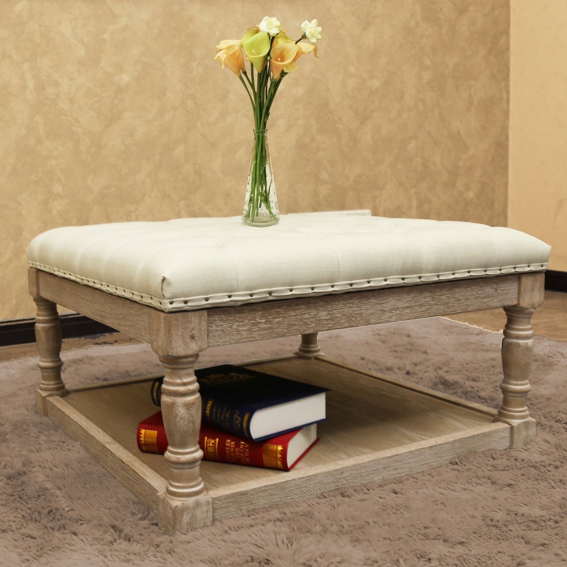 Cairona Fabric 30-inch Tufted Shelved Ottoman, Multiple Colors