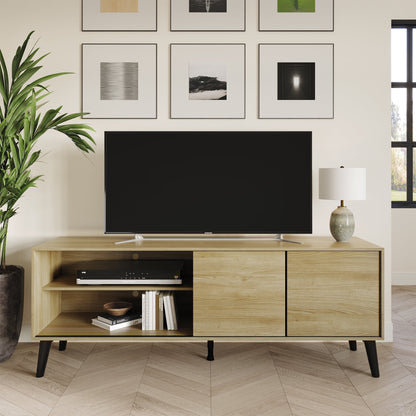Castle Place Comtemporary TV Stand Console for TVs up to 65", Light Oak