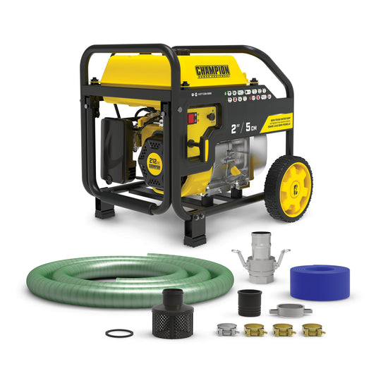 Champion 2-Inch Gas-Powered Semi-Trash Water Transfer Pump with Hose and Wheel Kit