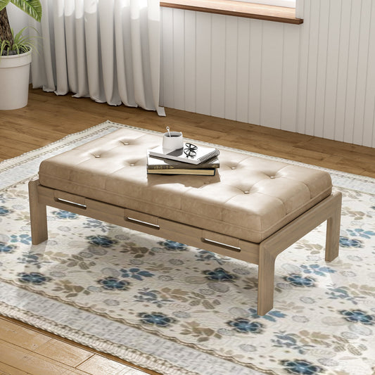 Christopher Knight Home Modern 48.4" Ottoman Bench, PU Leather Button-Tufted Cocktail Ottoman, Taupe Brown