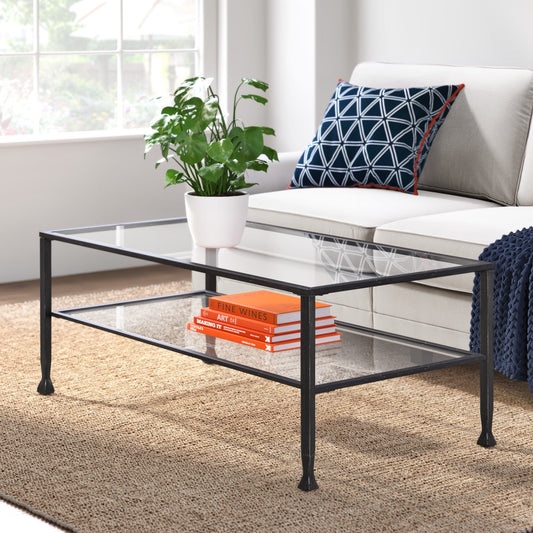 ClickDecor Maddox Glass and Metal Coffee Table Black