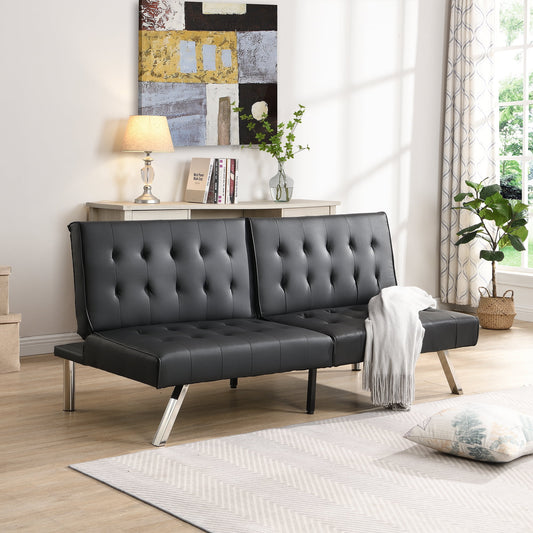 Convertible Sofa Bed Wood Frame Futon with Stainless Leg Sleeper Folding Recliner Living Room Furniture