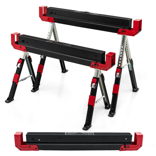 Costway Folding Sawhorse Heavy Duty Adjustable with Support Arms, 41600 oz, 2 Pack