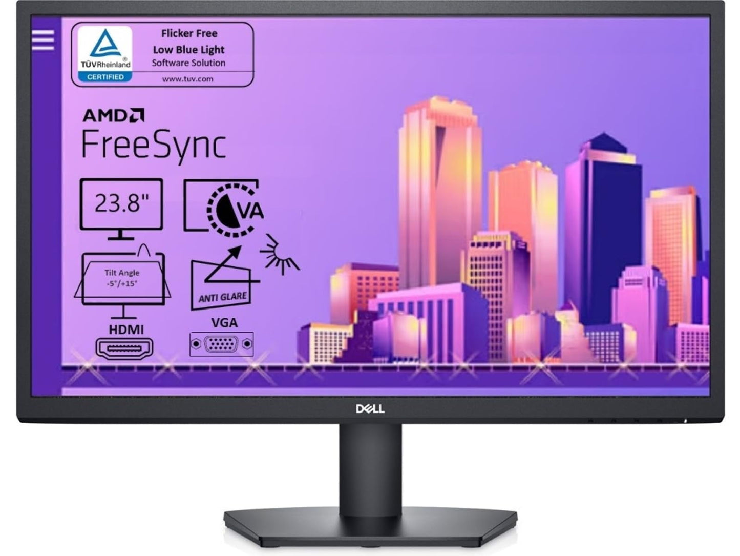 Dell SE2422H 24 Inch Full HD (1920x1080) Monitor, 75Hz, VA, 5ms, AMD FreeSync, HDMI, VGA, 3 Yea