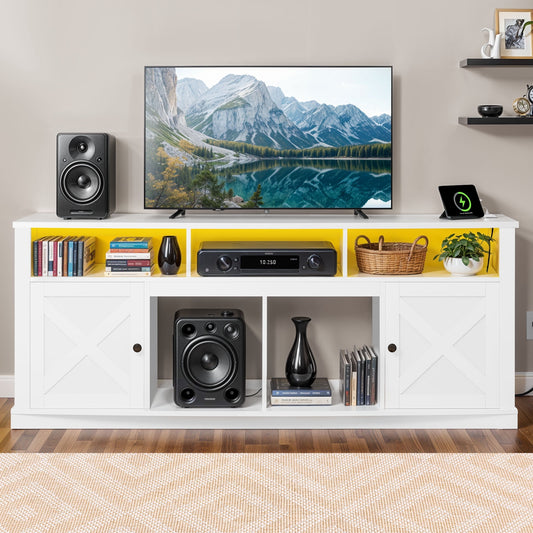 Dextrus 70 Inch White Farmhouse TV Stand Suitable for TVs up to 80 Inches for Living Room