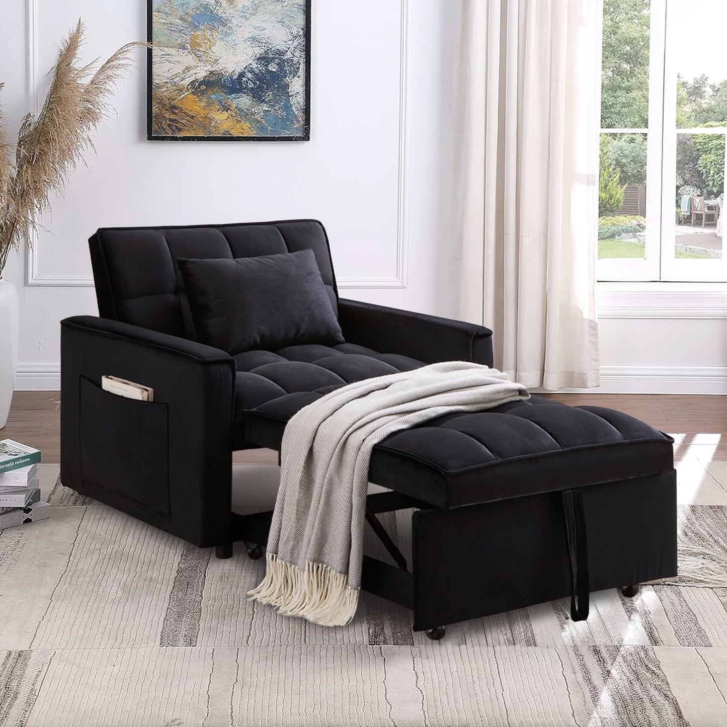 Lunale 3-in-1 Convertible Sleeper Sofa Chair Bed, Lounge Chair Indoor, Modern Single Couch for Living Room, Small Spaces, Gray Velvet