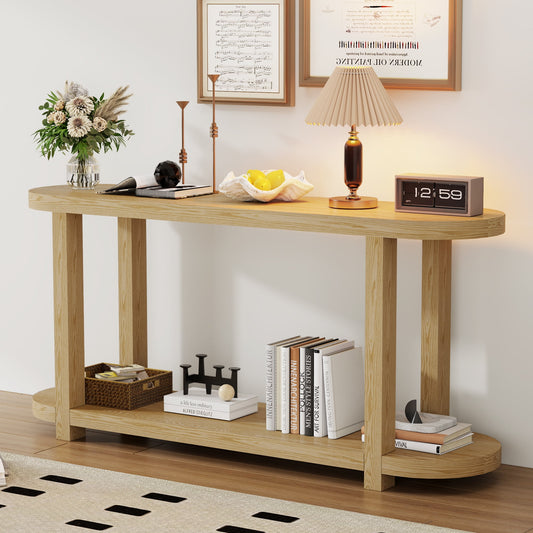 EUROCO 63" Long Console Table,Narrow Entryway Table Behind Sofa Table with Open Storage Shelves for Hallway,Living Room, Foyer,Natural