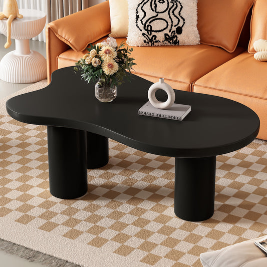 Euroco Modern Cloud-Shaped Coffee Table with Rounded Edges and Thick Cylindrical Legs – Cream Style MDF Center Table