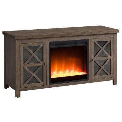 Evelyn&Zoe Colton Rectangular TV Stand with Crystal Fireplace for TV's up to 55", White