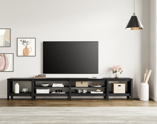 Fitueyes Modern TV Stand for 100 inch TVs, Wood TV Console Table for 80/85/90 inch TV with 6 Storages for Living Room Bedroom, black