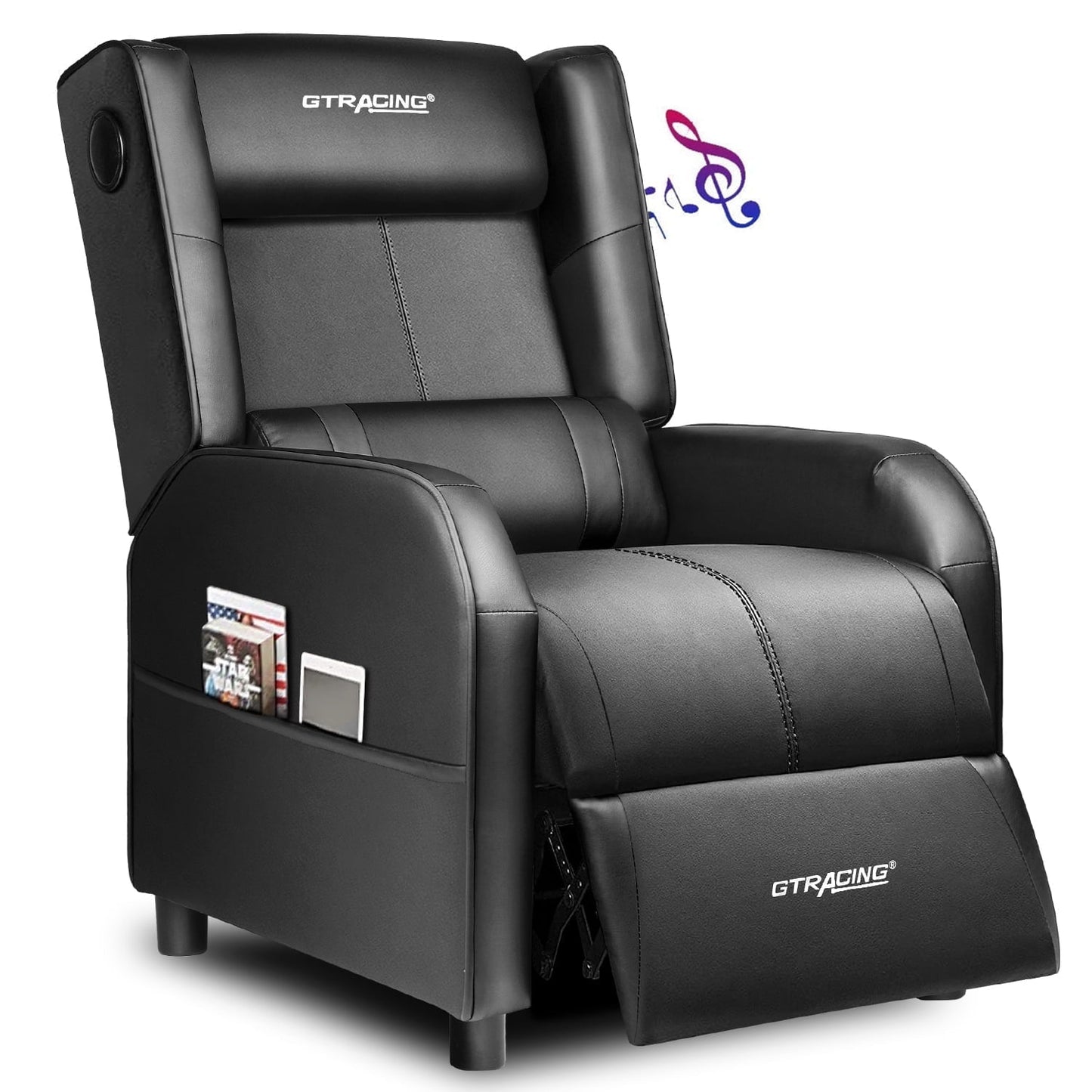 GTRACING Gaming Recliner Chair Bluetooth Speakers Footrest Racing Style Single Living Room Sofa PU Leather Home Theater Seating Massage Lumbar Support, Red