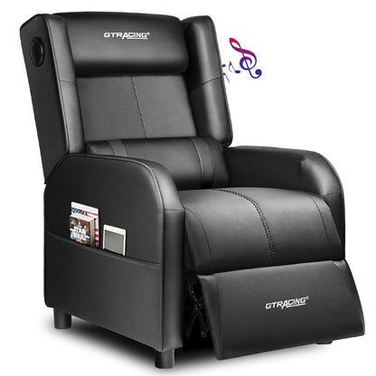 GTRACING Gaming Recliner Chair Bluetooth Speakers Footrest Racing Style Single Living Room Sofa PU Leather Home Theater Seating Massage Lumbar Support, Red