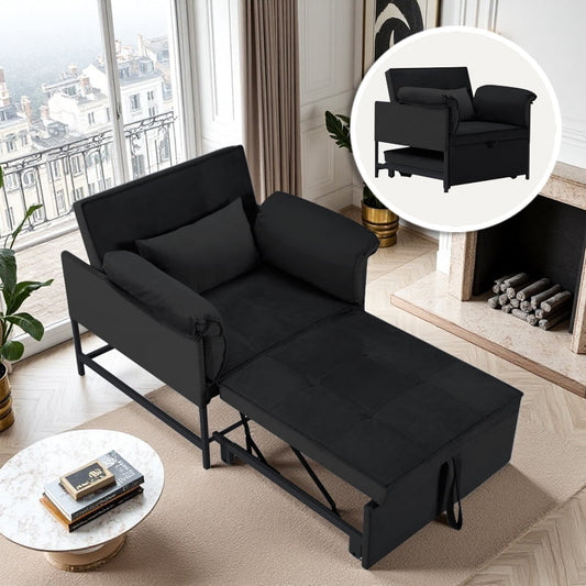Gewnee Single Convertible Chair Bed, Sleeper Chair Bed 3 in 1, Stepless Adjustable Backrest,Armchair, Sofa Bed Pull Out Sleeper Bed Living Room, Bedroom