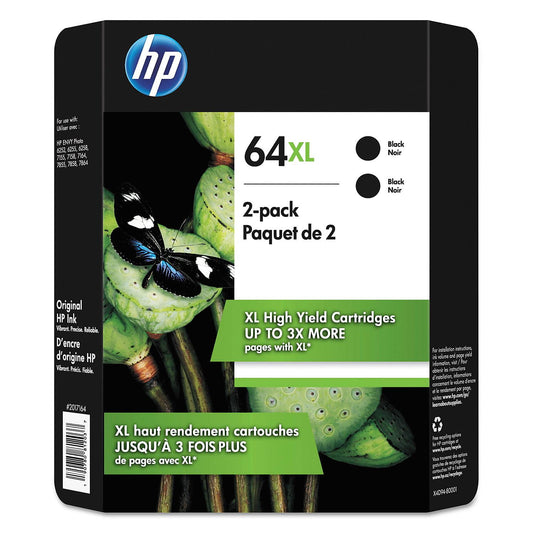 HP 64XL High Yield Original Inkjet Cartridge, Black (2 Pack)