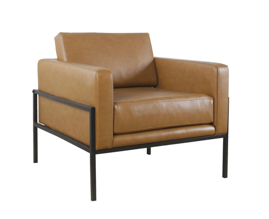 HomePop Modern Exposed Metal Frame Arm Accent Chair, Carmel Faux Leather