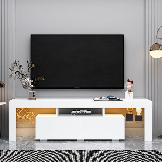 Hommoo 70 inch TV Stand Cabinet, Entertainment Center, Gloss TV Console Table for Home, White