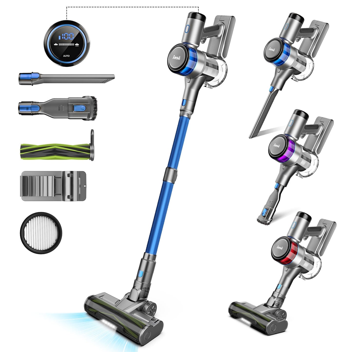 INSE  Cordless Vacuum with 400W Brushless Motor, Stick Vac Cleaner for Pet Hair Hardwood Floor Carpet