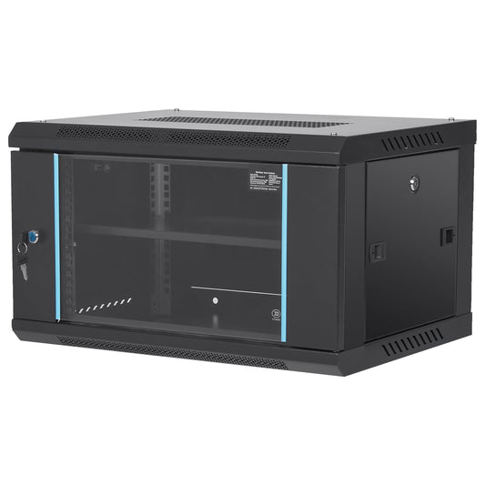 KFFKFF 6U Wall-Mounted Network Server Cabinet, 15.5'' in Depth, Enclosure for Server Rack, Ground-Supported Load Capacity of 200 lbs, Comes with Lockable Glass Door Side Panels