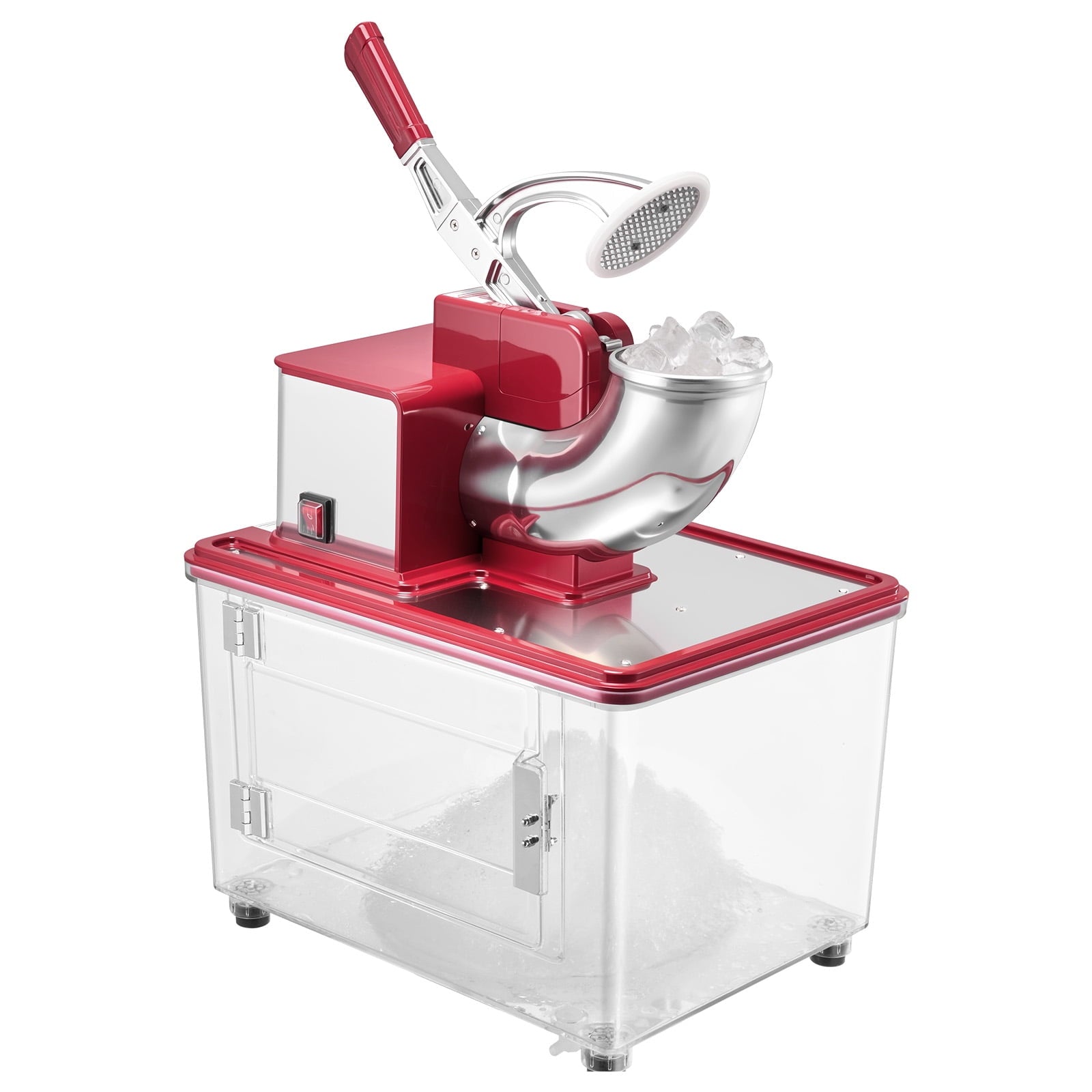 KFFKFF Commercial Ice Crusher 661LBS/H, 350W Electric Shaved Ice Machine with 4 Blades, 2000RPM Stainless Steel Design, Includes 11 Gal Ice Storage Box, Ideal for Homes, Restaurants, and Bars, Red
