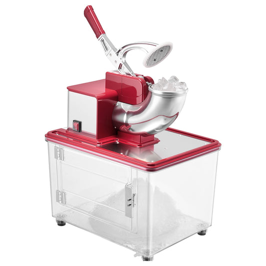 KFFKFF Commercial Ice Crusher 661LBS/H, 350W Electric Shaved Ice Machine with 4 Blades, 2000RPM Stainless Steel Design, Includes 11 Gal Ice Storage Box, Ideal for Homes, Restaurants, and Bars, Red