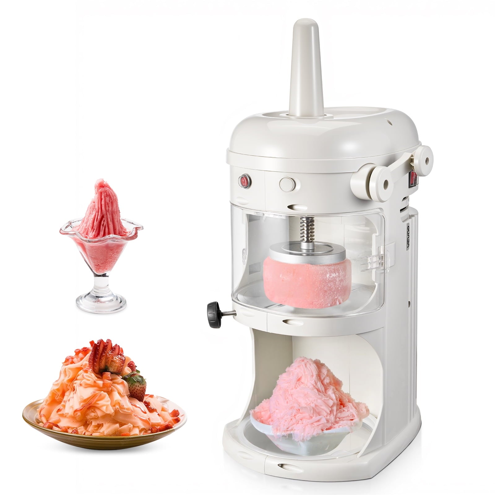 KFFKFF Commercial Ice Shaver Crusher, 220lbs/hr Electric Ice & Snow Cone Maker, 250W 1500RPM Tabletop Shaved-Ice Machine for Events, Parties, Snack Bars, Home, and Business Use (White)