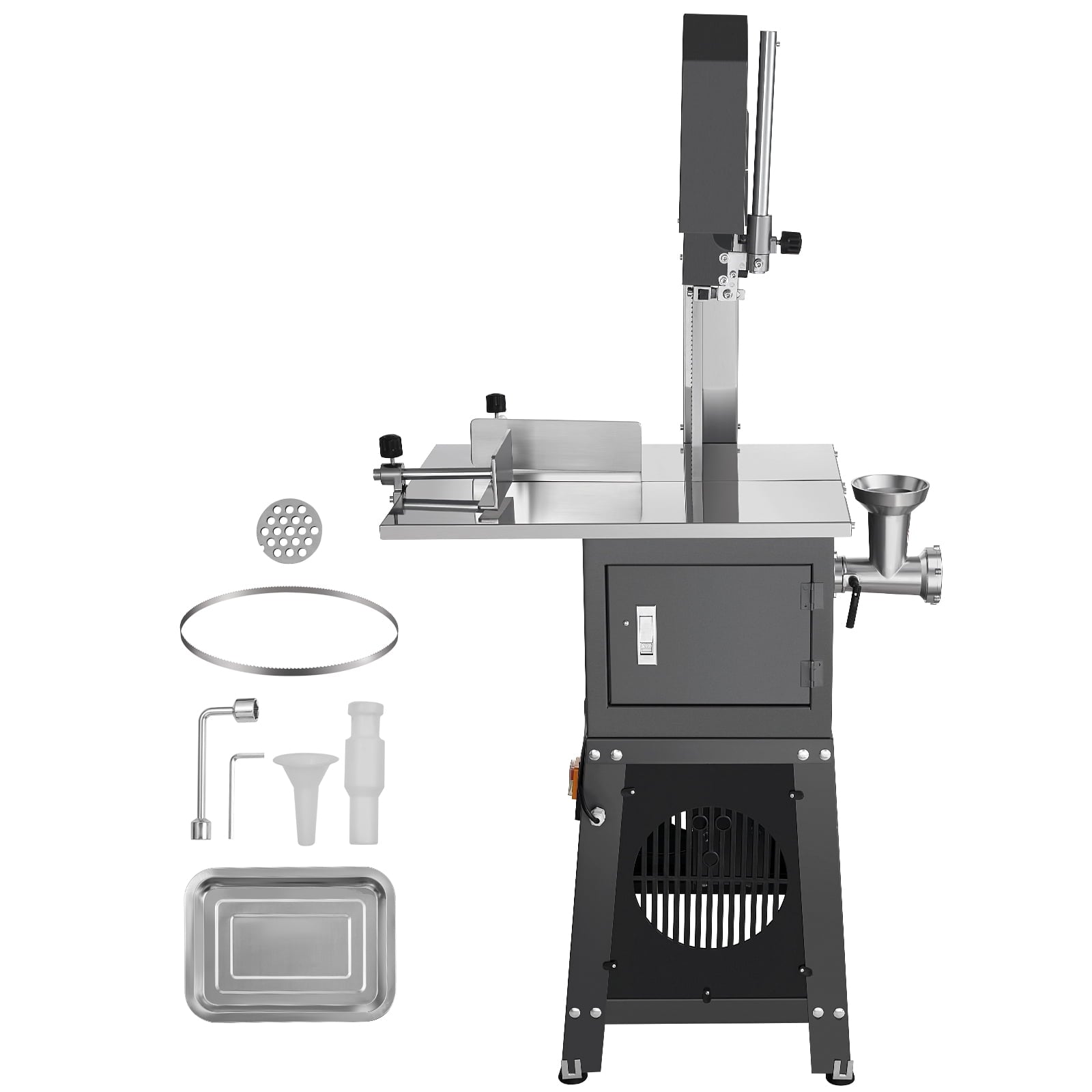 KFFKFF Electric Meat Saw, 850W Stainless Vertical Cutter, 19.1"x15" Table, Cuts 7.09" Thick, Ideal for Frozen Meat, Includes Blade for Ribs, Pork, Beef