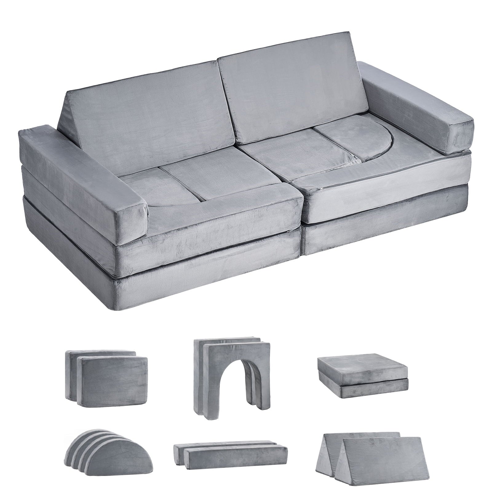 KFFKFF Modular Kids Play Couch, Sectional Sofa for Toddlers with Armrests, 28D Sponge & Short Pile Fabric, Convertible Design for Creative Combinations in Playrooms, Bedrooms, Living Rooms, 14 Pieces