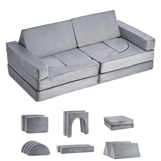 KFFKFF Modular Kids Play Couch, Sectional Sofa for Toddlers with Armrests, 28D Sponge & Short Pile Fabric, Convertible Design for Creative Combinations in Playrooms, Bedrooms, Living Rooms, 14 Pieces