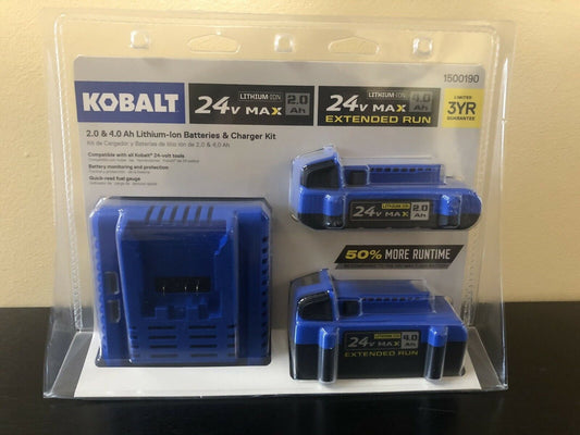 Kobalt 2-Pack 24-volt Max 2-Amp-Hours/ 4-Amp-Hours Lithium Power Tool Battery Kit (Charger Included)