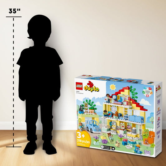 LEGO DUPLO Town 3in1 Family House 10994 Educational STEM Building Toy Set for Toddlers Ages 3+, Car Toy and 3 Floor House Lets the Whole Family Build, Play and Learn