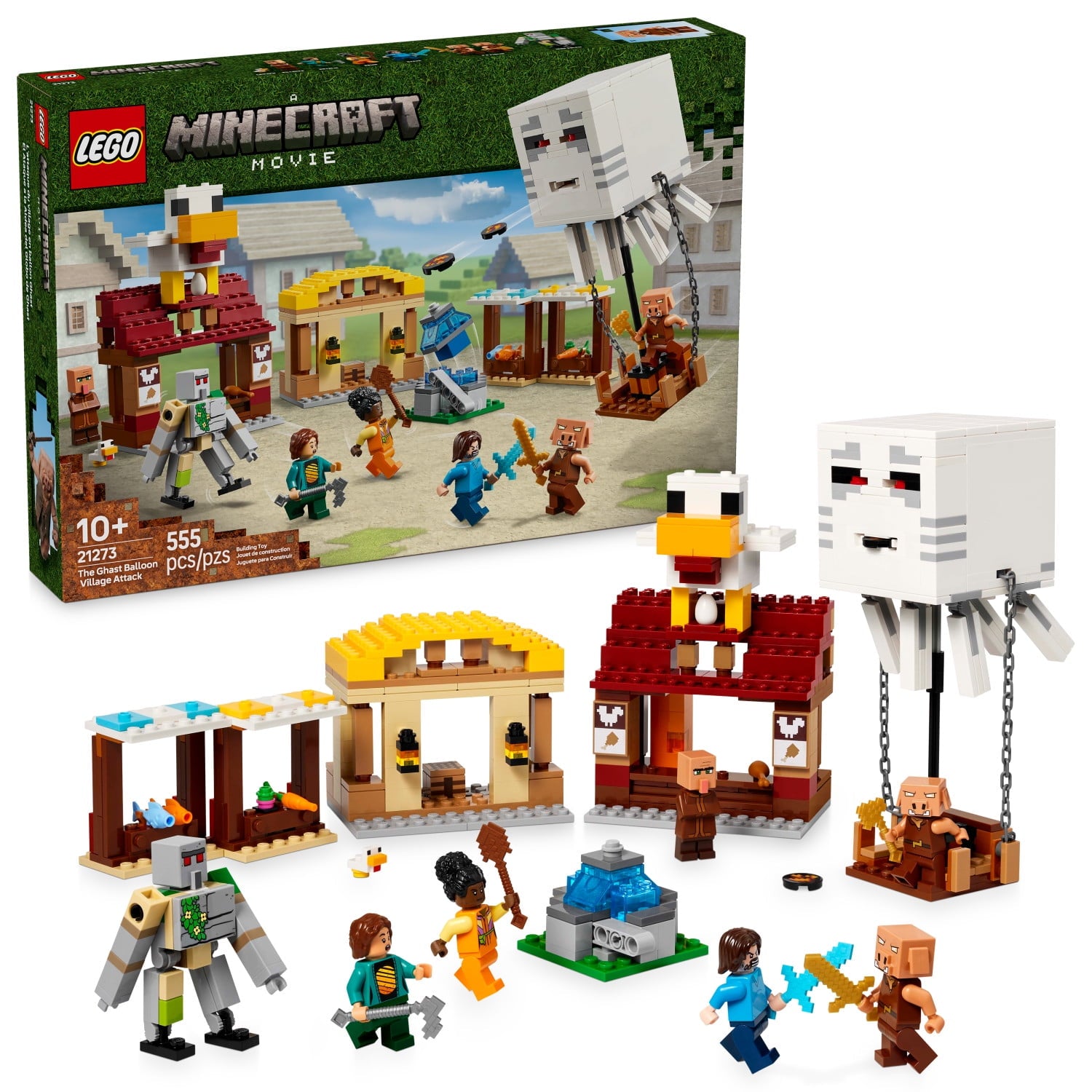LEGO Minecraft The Ghast Balloon Village Attack- Toy Building Set for Kids, Girls and Boys Ages 10+ -  Includes Steve, Natalie, and Dawn Minifigures -  Birthday Gift Idea - 21273