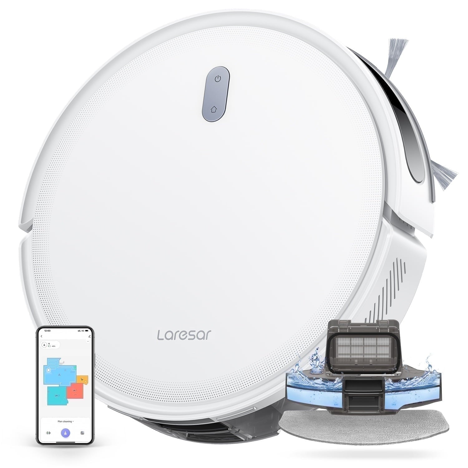 Laresar L10 Robot Vacuum Cleaner Lidar Navigation, 6500Pa 180Min Smart Robot Vacuum and Mop Combo with App/Alexa Control, for Carpets Pet Hair Hardwood Floor, White