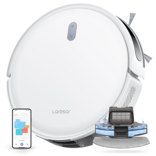 Laresar L10 Robot Vacuum Cleaner Lidar Navigation, 6500Pa 180Min Smart Robot Vacuum and Mop Combo with App/Alexa Control, for Carpets Pet Hair Hardwood Floor, White