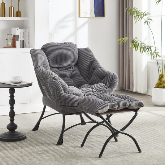 Lazy Chair with Ottoman,Modern Accent Chair with Armrests and a Side Pocket,Upholstered Armchair Sofa Chair Reading Chair with Footrest for Living Room,White
