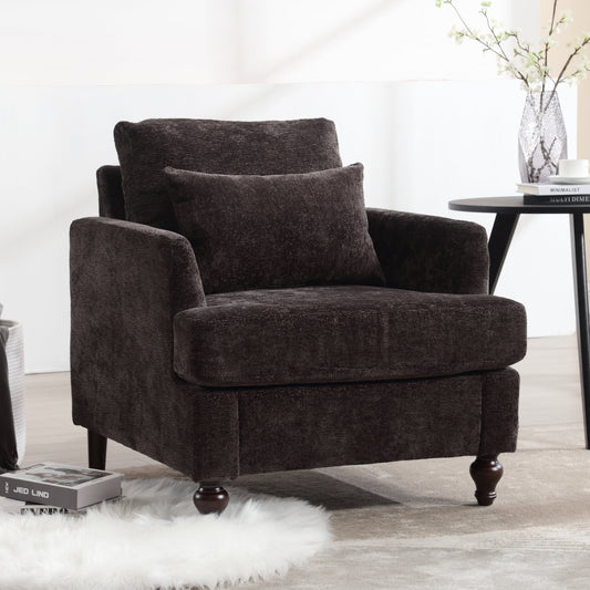 MOONMISS Modern Accent Chair, Wood Frame Upholstered Chenille Arm Chair, Comfy Small Single Couch For Living Room, Bedroom,Office Room Black
