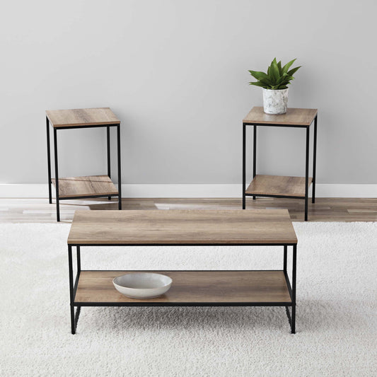 Mainstays Contemporary 3 Piece Rectangular Particle Board Coffee Table, Rustic Brown