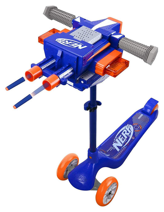 Nerf Blaster Scooter, Dual Trigger Rapid Fire Action, Includes 2 Clips and 12 Elite Darts