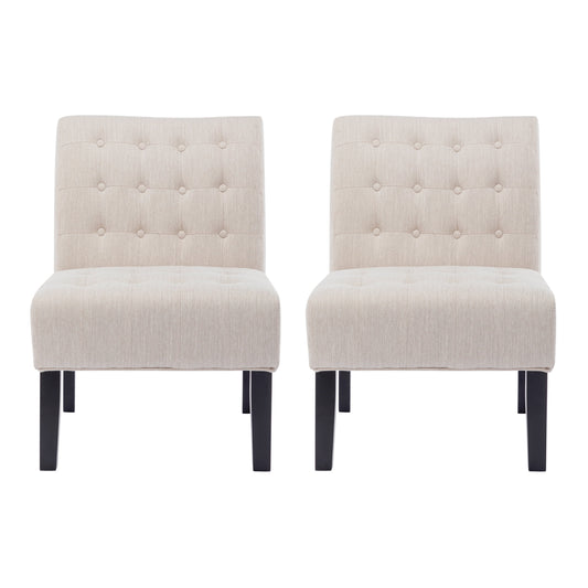 Noble House Loverin Fabric Tufted Slipper Chairs, Set of 2, Beige and Matte Black