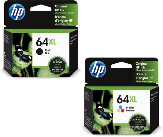 Original 64XL Black/Tri-Color High Yield Ink Cartridge, 2/Pack, N9J91AN, N9J92AN