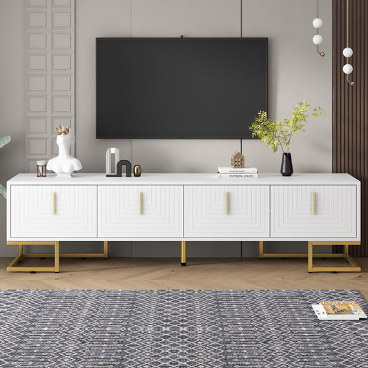 PORKISS TV Stand, Modern TV Console Table with Cabinets for TVs up to 80", Media Console Table with Doors and Shelves, Entertainment Center for Living Room, White/Gold
