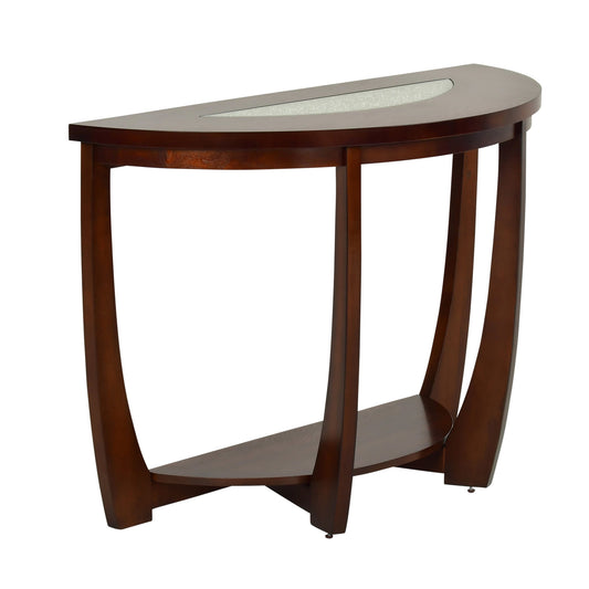 Rafael Sofa Table in Cherry Finish Wood  with Cracked Glass Insert