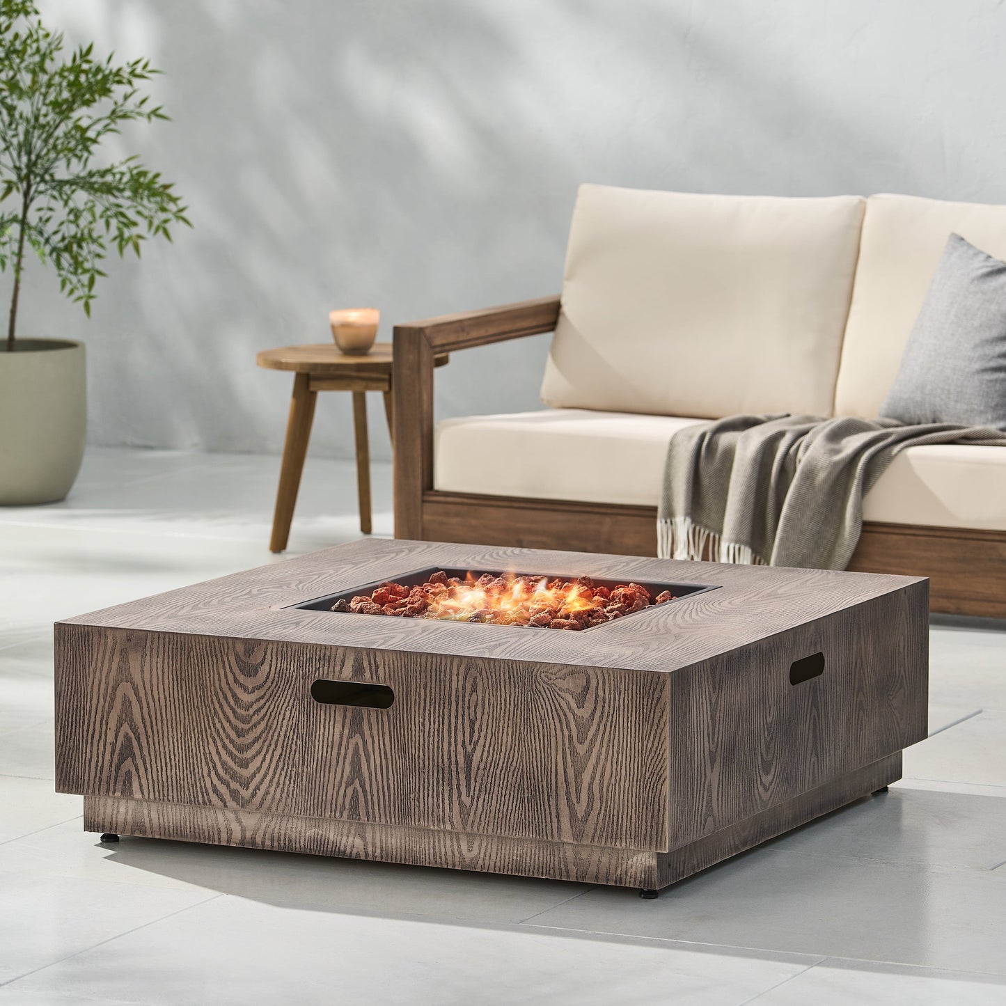 Reign Metal Outdoor 50,000 BTU Square Fire Pit (No Tank Holder), Dark Gray