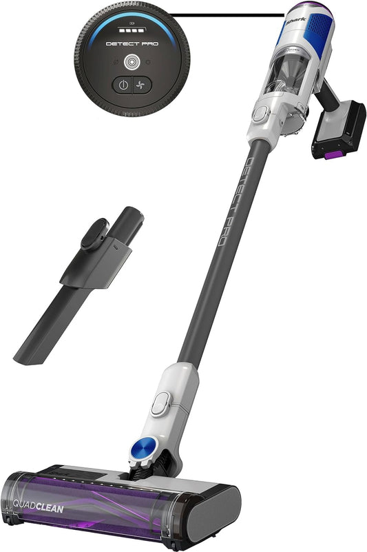 Restored Shark R-IW1615QBL Detect Pro Cordless HEPA QuadClean Multi-Surface Stick Vacuum, Dark Grey/Blue - Refurbished