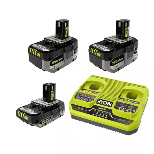 Ryobi ONE+ 18V Starter Kit - 2x 4.0Ah Batteries, 1x 2.0Ah Battery, Dual Charger