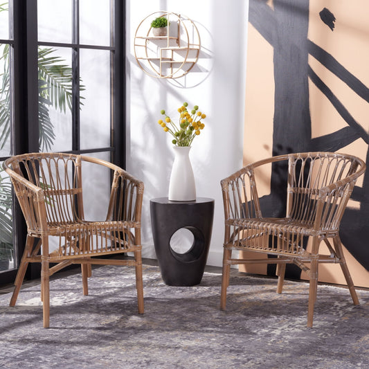 SAFAVIEH Adriana Solid Rattan Bucket Chair, Grey Wash, Set of 2