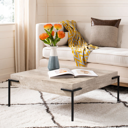SAFAVIEH Eli Modern Retro Square Coffee Table, Light Grey/Black