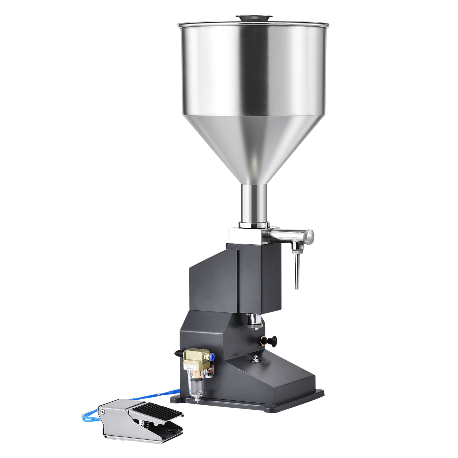 SKYSHALO Air-Operated Liquid Dispenser, 5-50ml Capacity, Stainless Steel, for Milk, Water, Juice, Essential Oils, Shampoo, Cosmetics, Honey, Lotion, Includes Foot Pedal